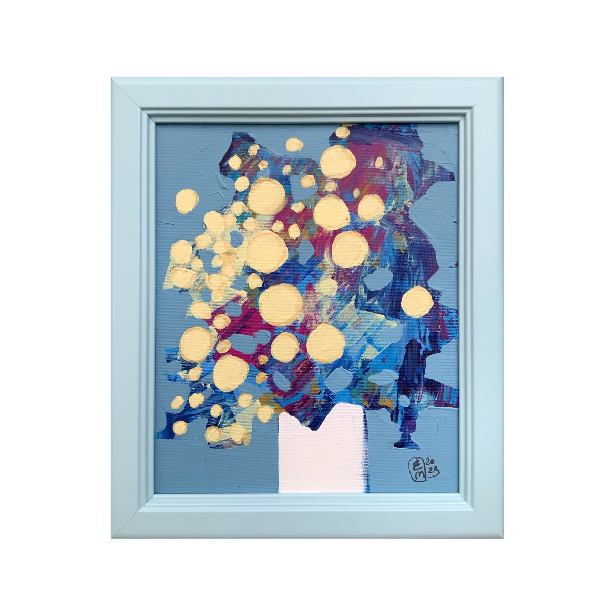 Abstract Still Life Acrylic Painting By Elena Tomilova, 13 X 15, Yellow Flowers, Original Artwork