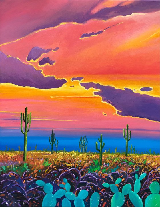 Warm sunset in desert