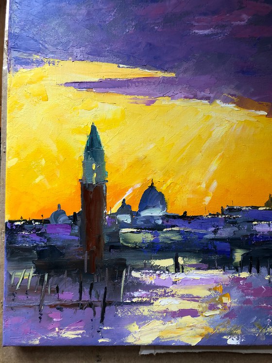 Venice City Painting Sunset City Art