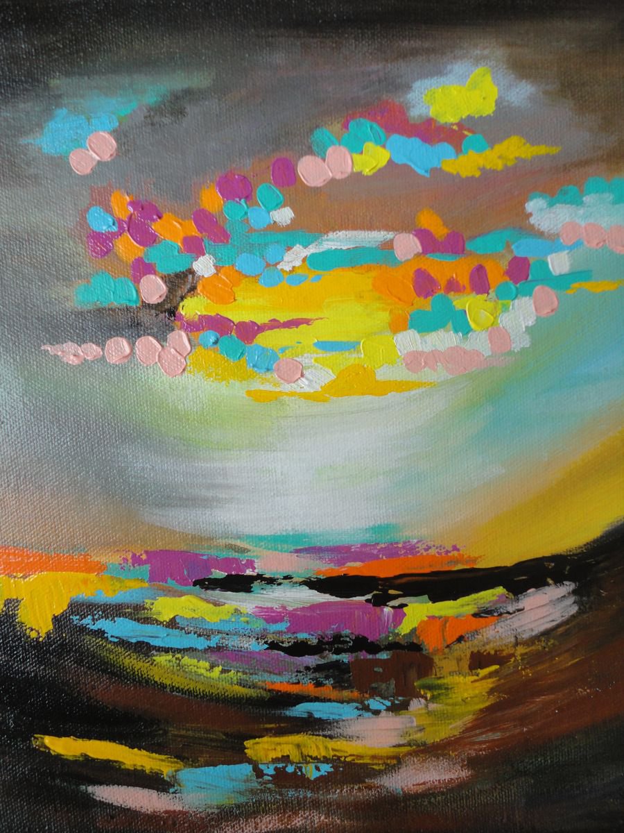 Abstract !! Dance of the clouds!! Small Painting !! Gift Art !! by Amita Dand