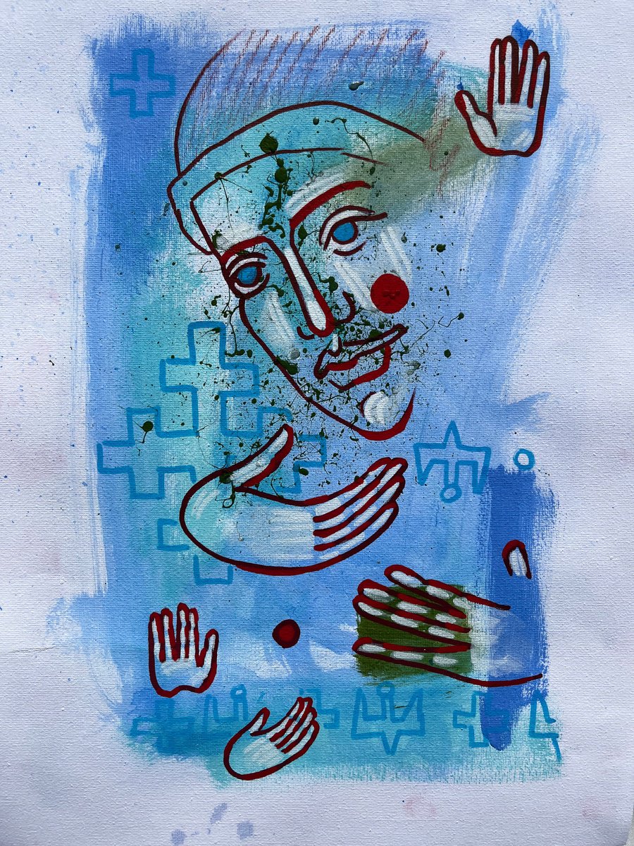 Naive Abstract Acrylic Painting By Yuliia Chaika, 12 X 16", Thank You, Original Artwork