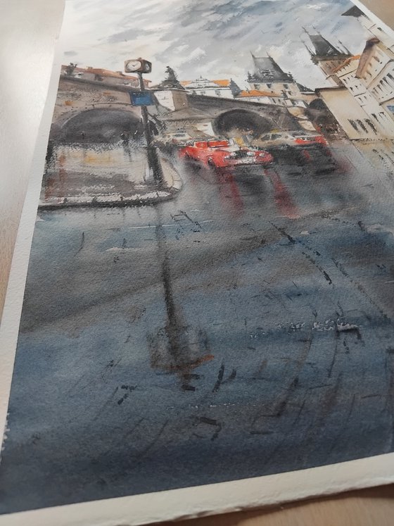 Rain under the Charles Bridge