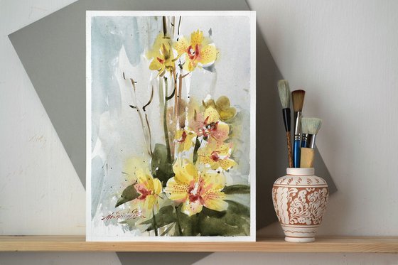 Yellow Orchid , watercolor painting on paper, 2023.