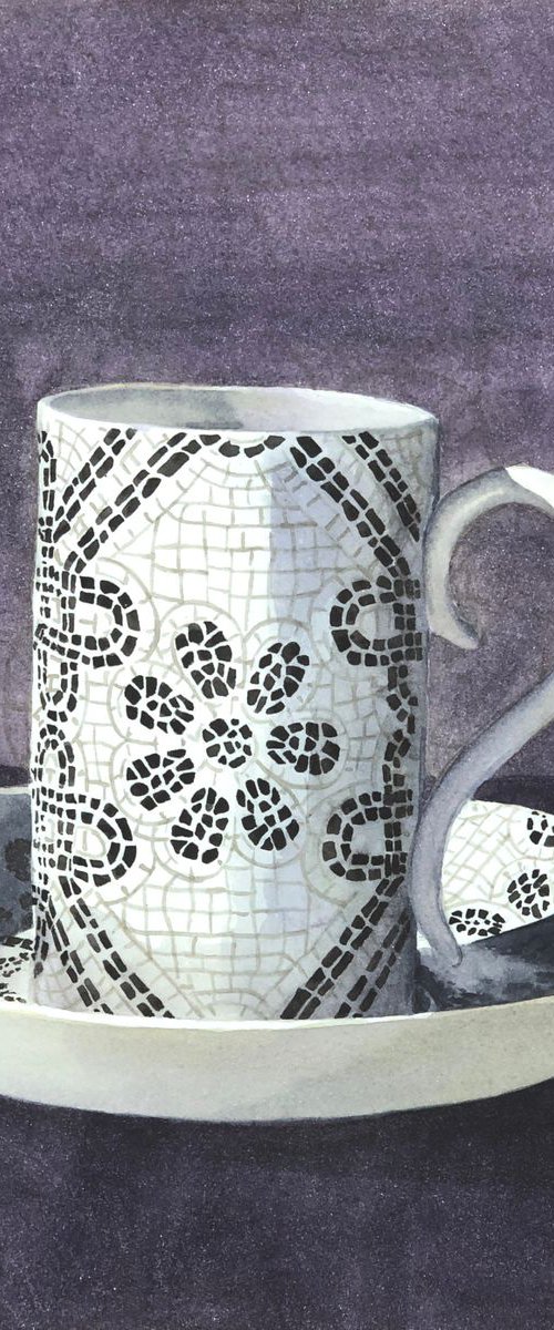 Portrait of a Portuguese coffee cup - purple by Krystyna Szczepanowski