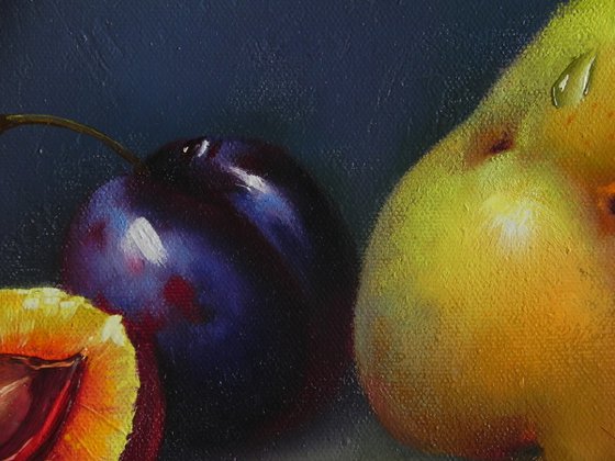 "Still Life with Fresh Fruits" Oil on canvas Original art Kitchen decor