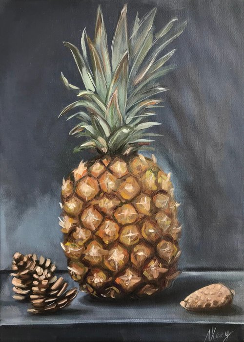 Still life Pineapple oil painting 24x33cm by Leysan Khasanova