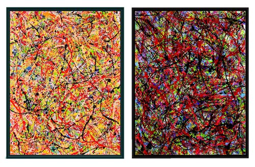 DIPTYCH - CARIBBEAN DAY AND NIGHT, pollock style, framed by Tomaž Gorjanc - Tomo