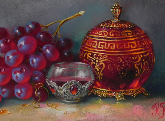 "With grapes" Oil on canvas Original art Kitchen decor