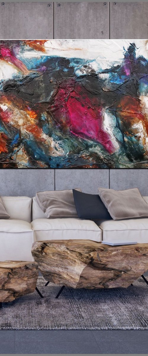 Beautiful Violet Disaster 240cm x 120cm Blue Black Violet Texture Abstract Art by Franko