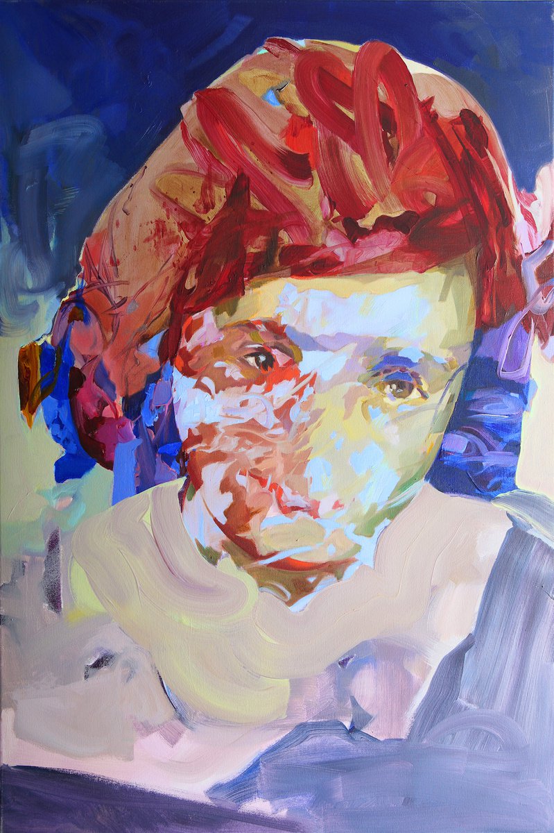 Expressive Portrait Oil Painting By Melinda Matyas, 24 X 36", The Diarist In 1943 (Homage To Anne Frank), Original Artwork