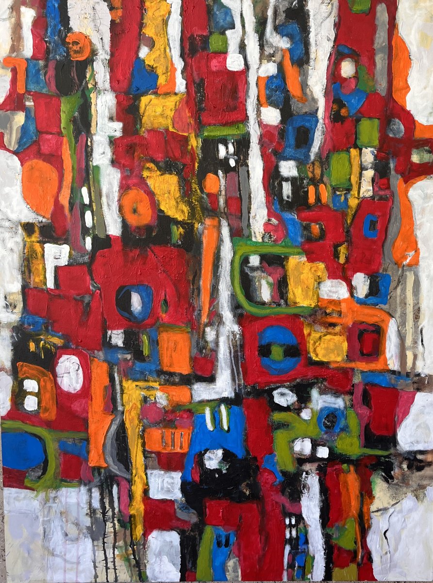 Expressive Abstract Acrylic Painting By Jeffrey Davies, 36 X 48, Wake Up 10, Original Artwork