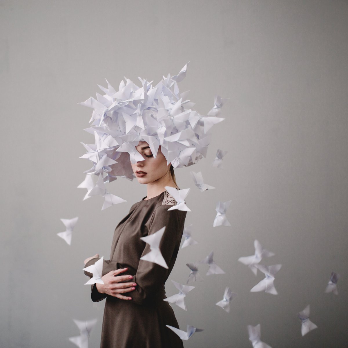 Surrealistic Portrait Photograph By Dasha Pears, 28 X 28, Butterflies, Original Artwork