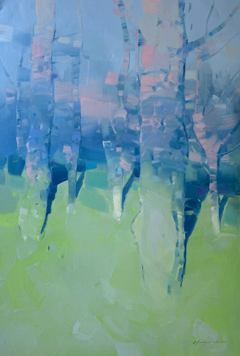 Impressionistic Landscape Oil Painting By Vahe Yeremyan, 31 X 45", Spring Morning, Original Artwork