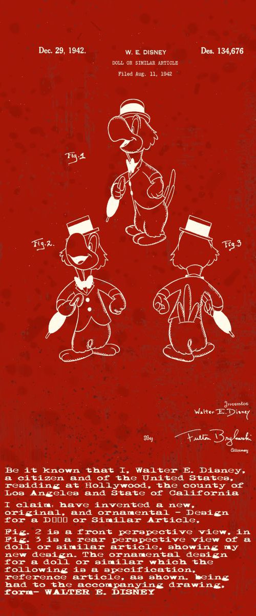 Disney character patent - Parrot - Burgundy - Circa 1942 by Marlene Watson