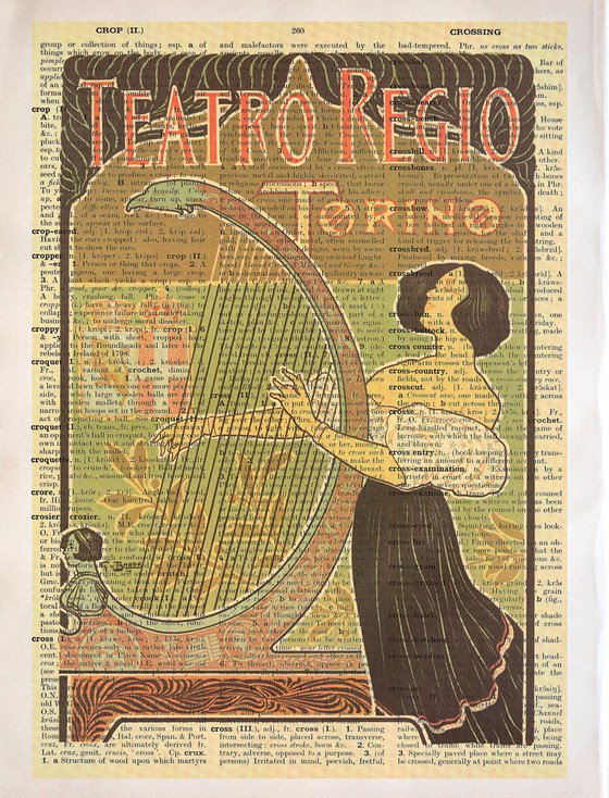 Teatro Regio - Torino - Collage Art Print on Large Real English Dictionary Vintage Book Page