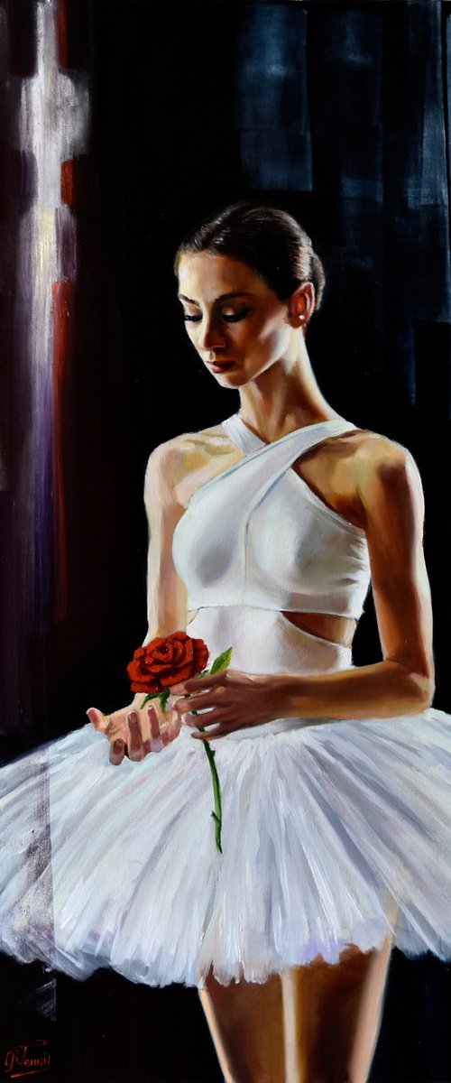 A ballet dancer with a red rose by Serghei Ghetiu