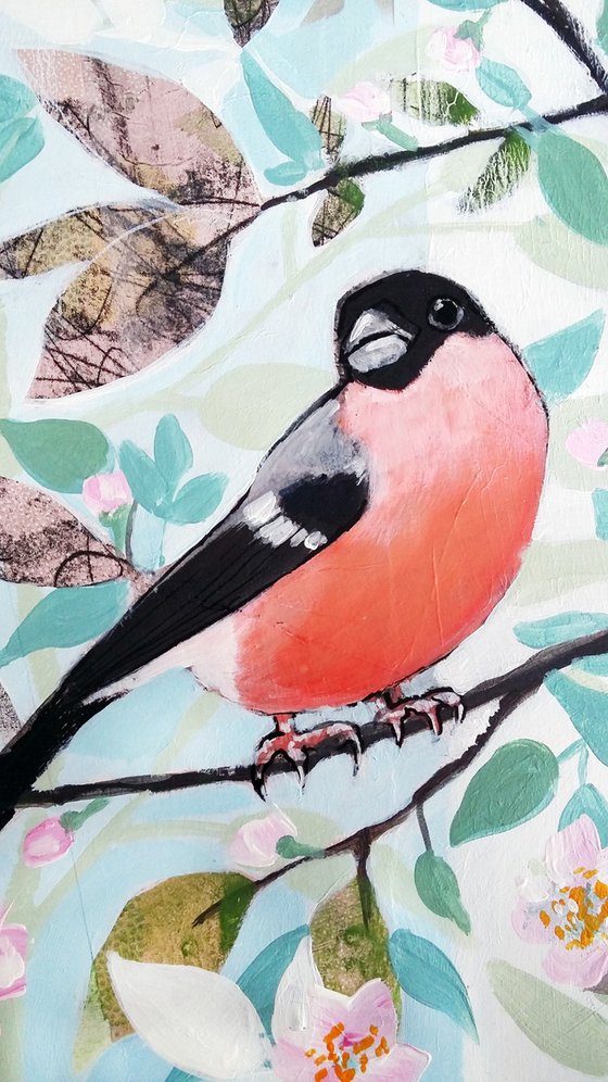 The dinner party ( Bullfinch mixed media painting )