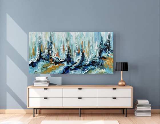 Early spring 24"x48" - Acrylic Blue Abstract Artwork created with Palette Knife