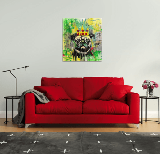 Noise of the Streets: Pug. 31.5 x 34.65in (80cm x 88cm)