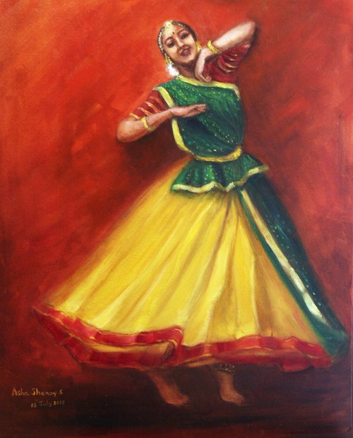Indian Kathak dancer - Radha's joyful dance by Asha Shenoy
