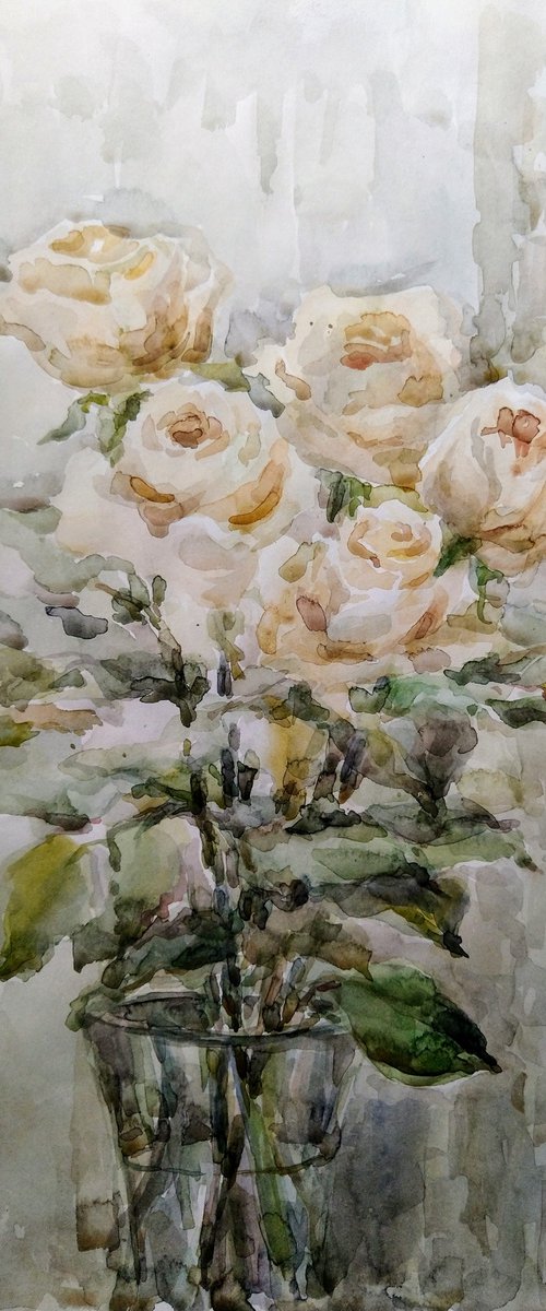 Roses. Original watercolour painting. by Elena Klyan