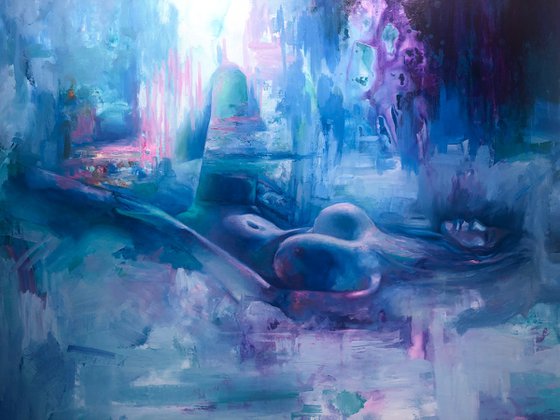 Midnight Serenity: Nude in Azure Dreams|Nude