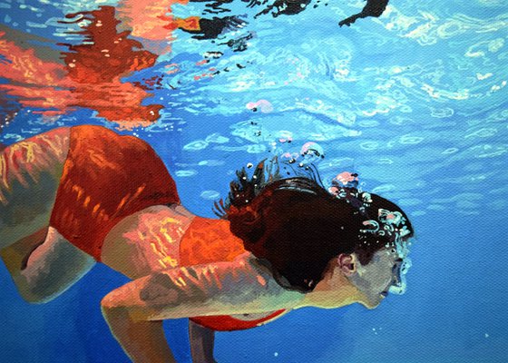 Underneath XLVIIII - Miniature swimming painting