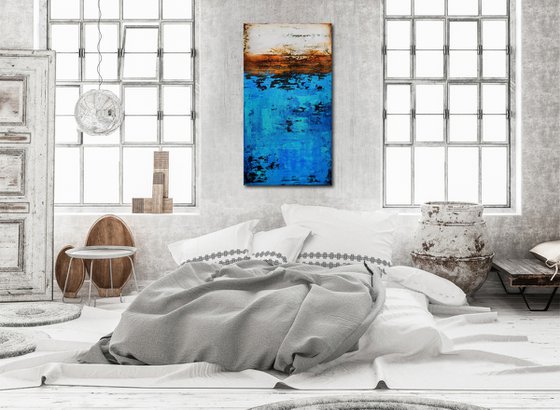 DOWN BY THE SEA * 47.2" x 19.7" * ABSTRACT ART ON CANVAS * ACRYLIC PAINTING * TEXTURED