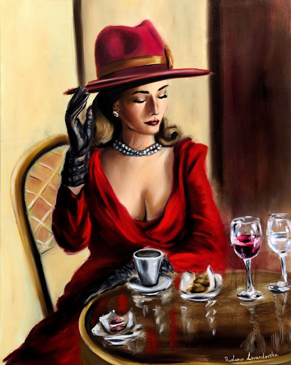 Impressionistic Portrait Oil Painting By Ruslana Levandovska, 24 X 30", Lady In Red In Paris, Original Artwork