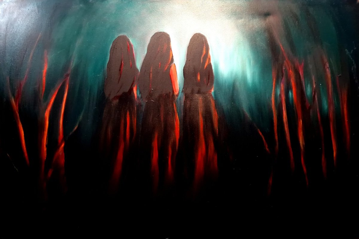 Expressive Portrait Oil Painting By Leezee Lee ( Georgiana L. Nicolae), 36 X 24", Two Against One Ii, Original Artwork