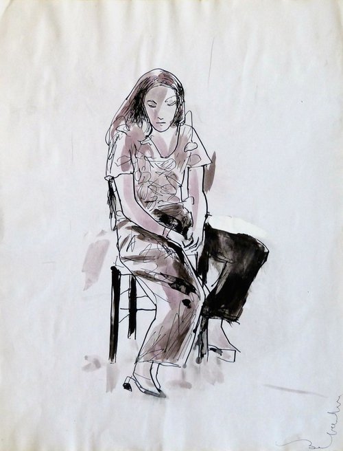 Sitting woman #11, 30x39 cm by Frederic Belaubre
