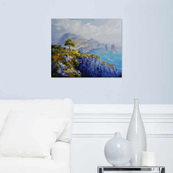 Painting Capri Faraglioni Rocks - italian landscape original oil art