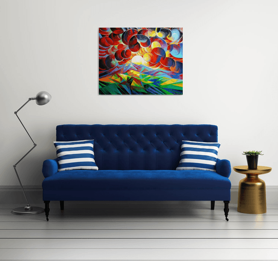 Sunset (100x80cm, cubism, oil painting)