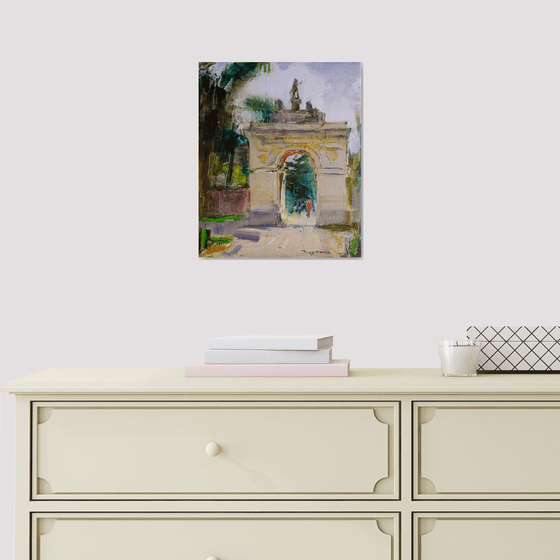 Roman Holiday Series. Arch in Borghese Park . Original plein air oil painting .