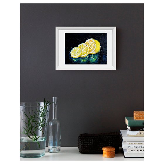 Lemon Painting Original Art Fruit Artwork Citrus Wall Art Small Kitchen Decor