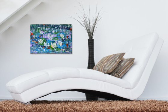 The Lake - Palette knife  Modern abstract landscape Gift idea