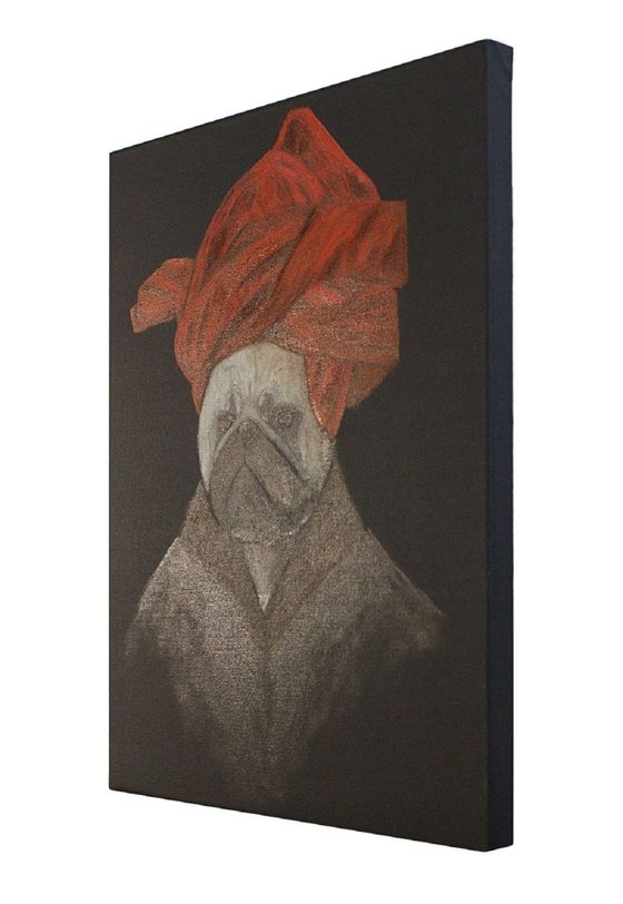 Pug van Eyck - Portrait of a Pug in a Red Turban
