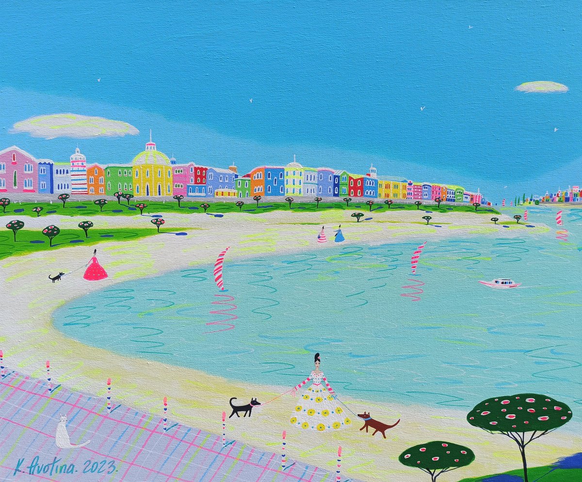 Impressionistic Landscape Acrylic Painting By Katrina Avotina, 24 X 20", Dreaming Of The Summertime, Original Artwork