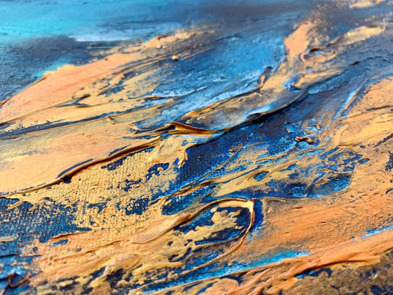 COMMISSIONED ARTWORK FOR M N-K - Blue Planet #2 - XL LARGE,  TEXTURED ABSTRACT ART – EXPRESSIONS OF ENERGY AND LIGHT. READY TO HANG!