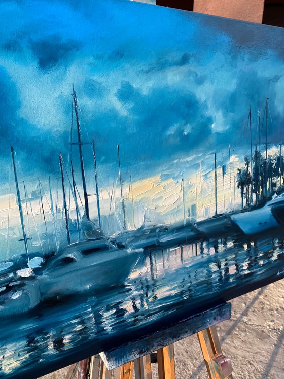 "Harbour Nights"original oil painting by Artem Grunyka