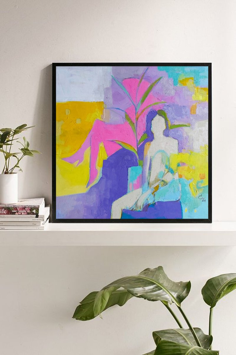 Expressive Portrait Oil Painting By Victoria Cozmolici, 16 X 16", Feeling, Original Artwork