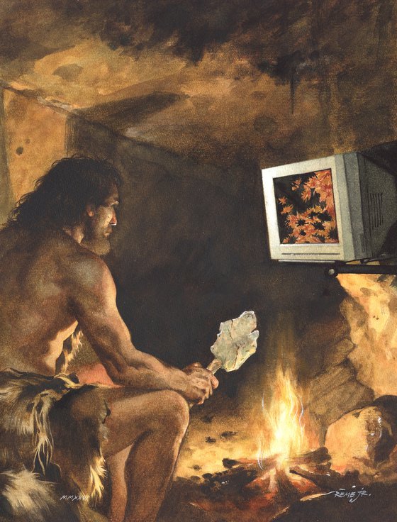Prehistoric man watch TV