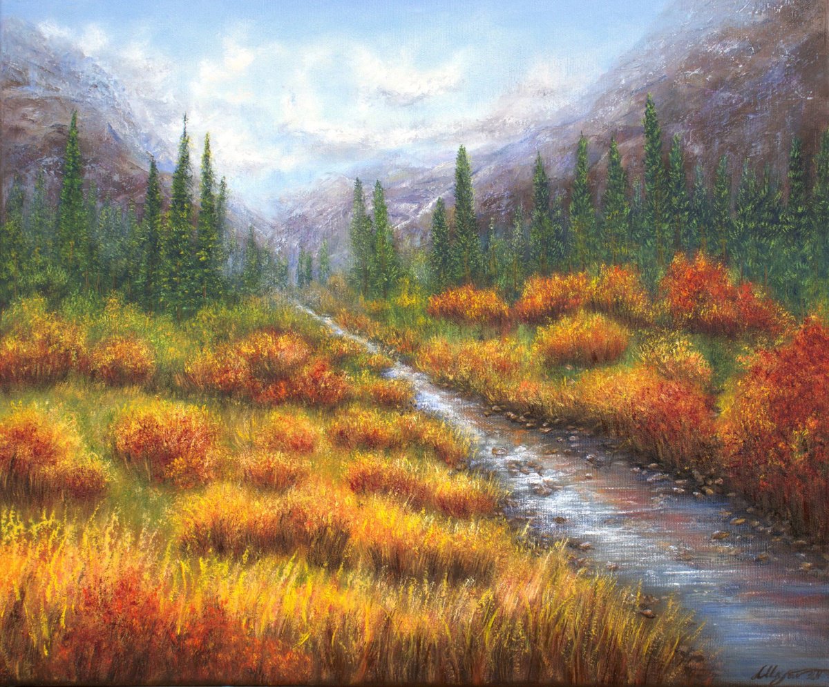 Photorealistic Oil Painting , Autumn In The Mountains By Ludmilla Ukrow, 24 X 20, Artwork For Sale On Artfinder