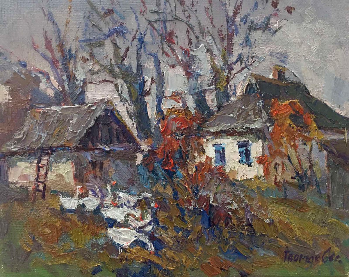 Impressionistic Landscape Oil Painting By Kalenyuk Alex, 10 X 8", Late Fall, Original Artwork