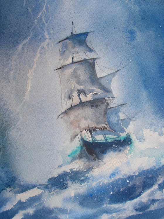 sailing ship in the storm