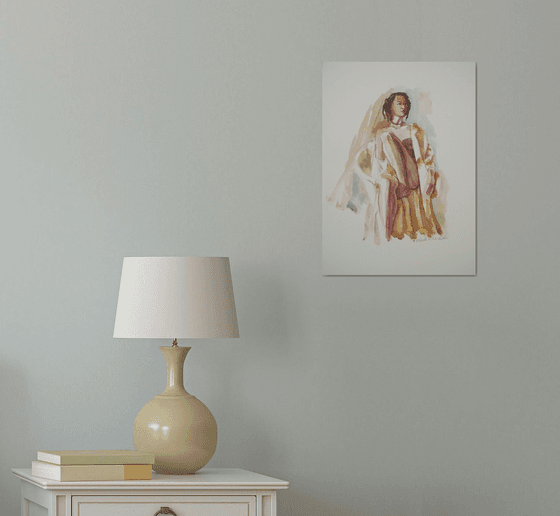 Draped seated female nude