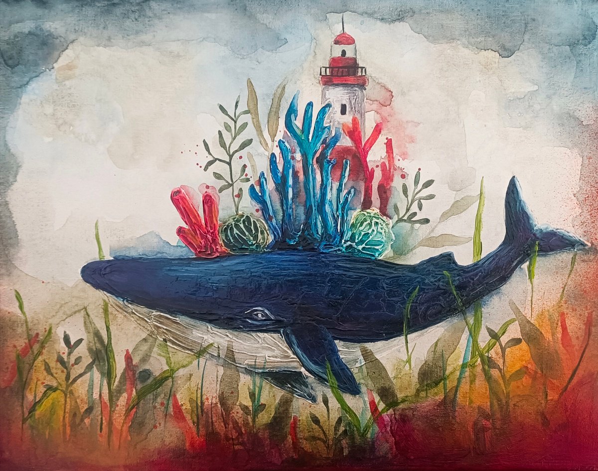 Surrealistic Animal Painting By Evgenia Smirnova, 14 X 11, Ocean Life 2, Original Artwork