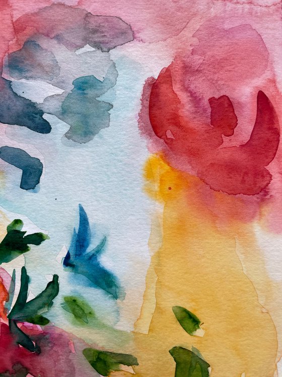 Watercolour abstract flowers, roses original painting