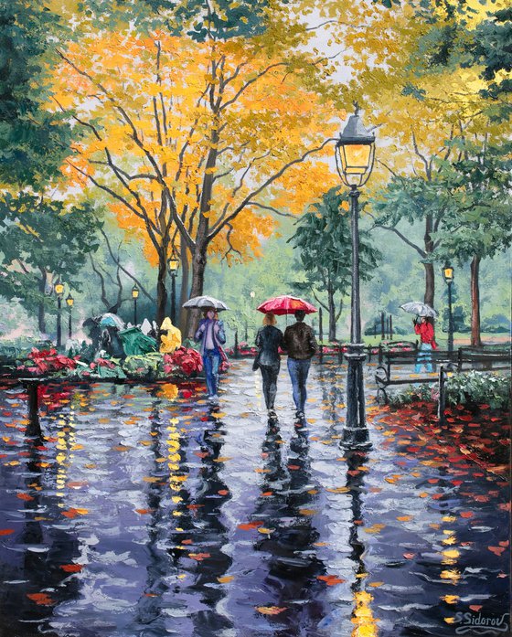 Autumn Rain. Under Umbrellas