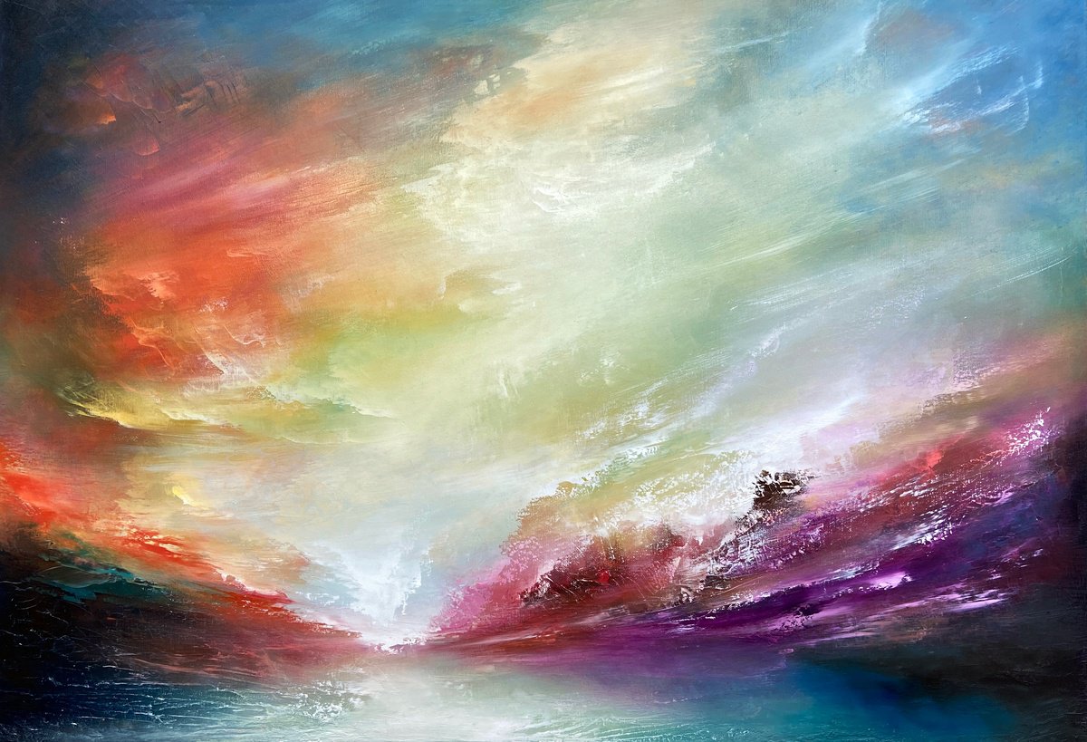 Organic Landscape Oil Painting By Paul Kingsley Squire, 39 X 28", The Skies Of Elysia, Original Artwork